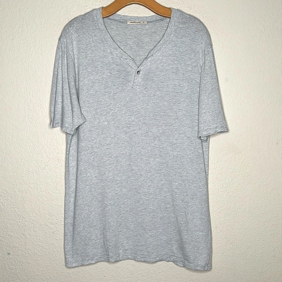 Marine Layer Short Sleeve Henley Supima Cotton Micro Modal Striped Shirt Gray M - Picture 2 of 13